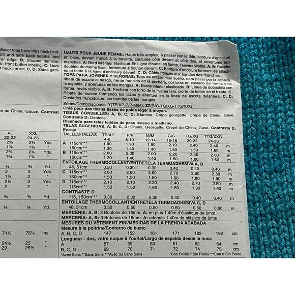 McCalls 6962 Sewing pattern top flutter sleeve size L XL XXL - Picture 5 of 7